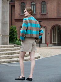 Wool coat women with Blue-White Check Pattern