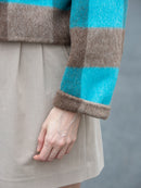 Wool coat women with Blue-White Check Pattern