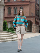 Wool coat women with Blue-White Check Pattern