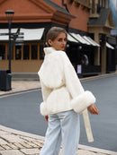 Wool coat with Minimalist Cropped Robe-Style