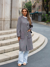 Wool coat women with Round Neck & Pearl Buttons