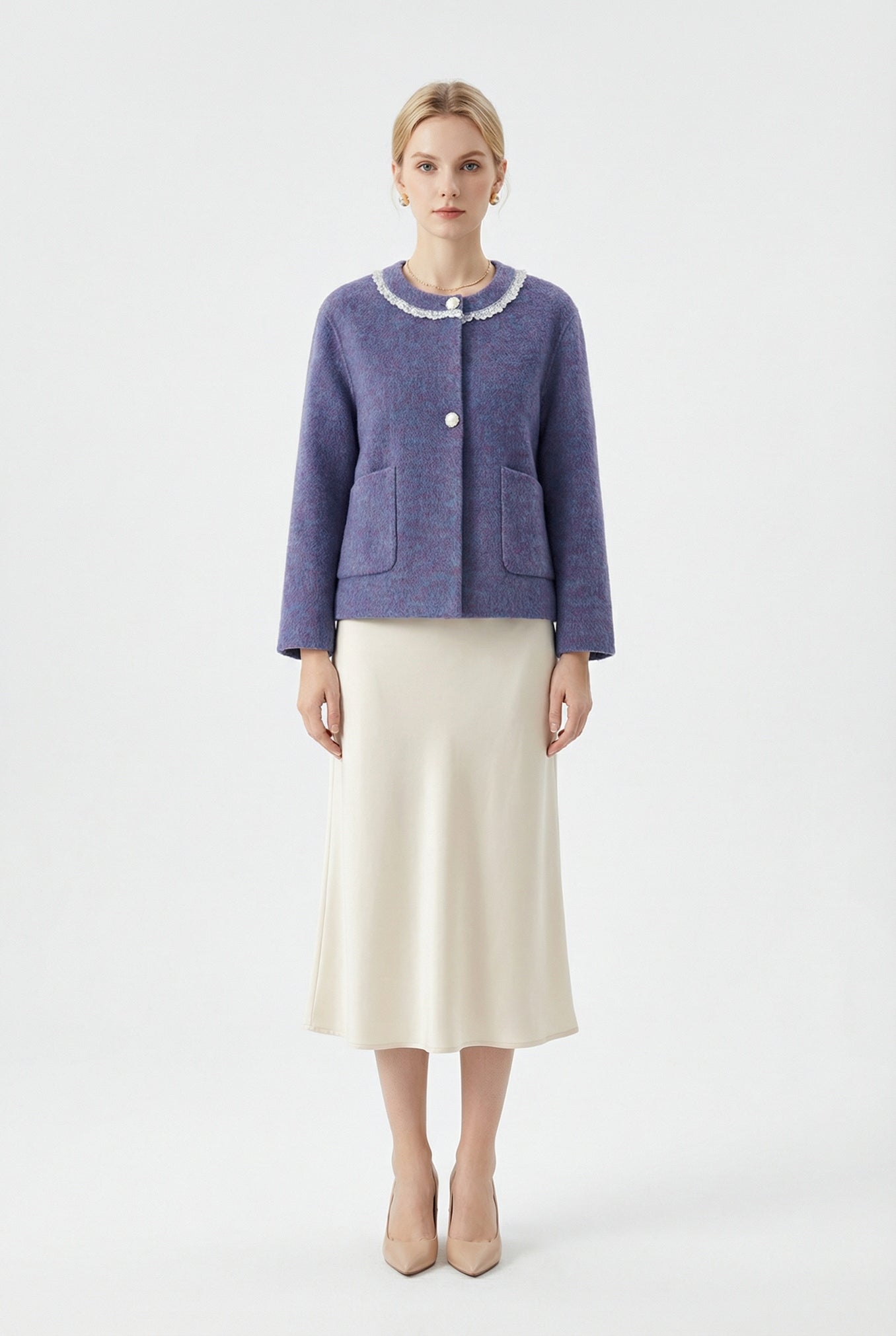 Women's Hand-Finished Wool Coats With 325 Wisteria Purple