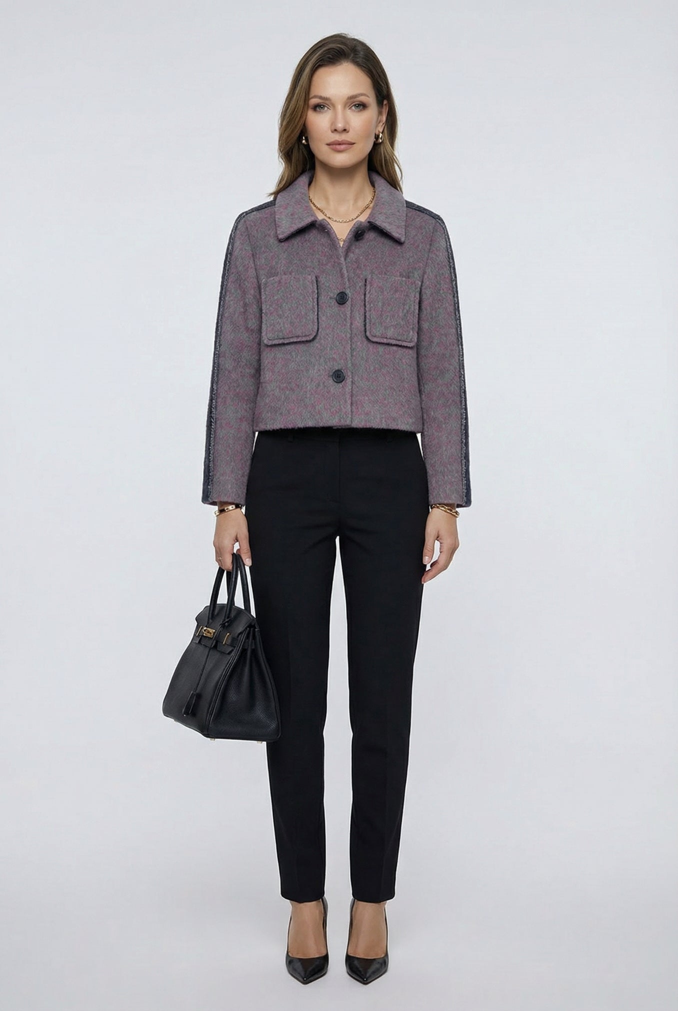Women's Hand-Finished Wool Coats With 389 Red Lichen Stone