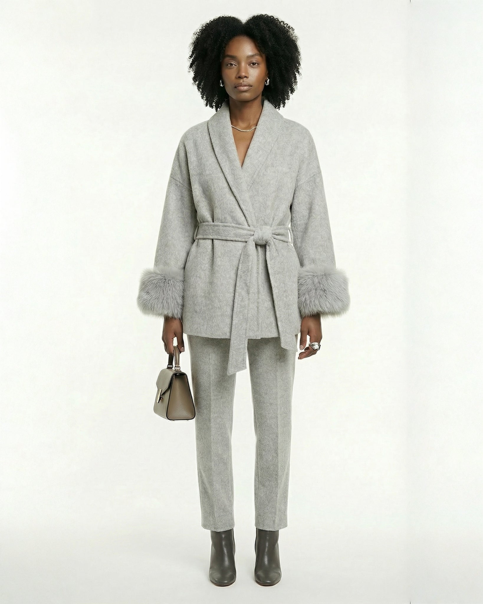 Women's Hand-Finished Wool Coats With 536 Speckled Gray