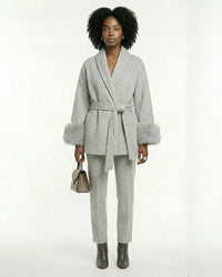 Women's Belted Wool Coats With 536 Speckled Gray