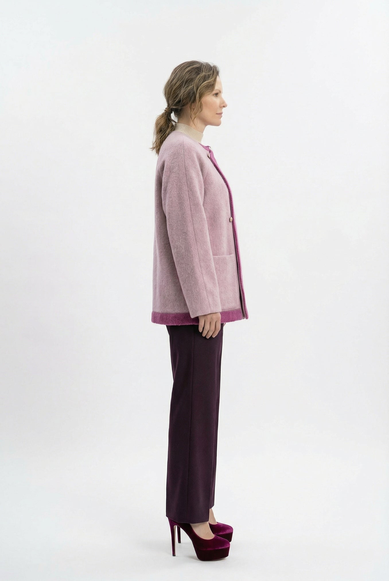 Women's Short Wool Coats With 153 Velvet Peony Purple
