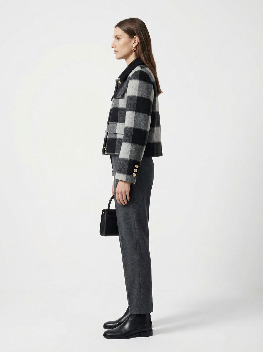 Women's Hand-Finished Wool Coats With 372 Zebra Gray