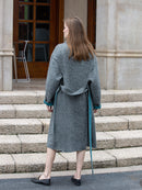 Wool  coat with Mandarin Collar and Long Belt