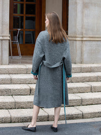 Wool  coat with Mandarin Collar and Long Belt