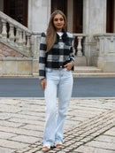 Wool coat wish women cropped zebra two-tone plaid