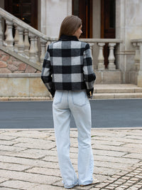 Wool coat wish women cropped zebra two-tone plaid