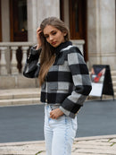 Wool coat wish women cropped zebra two-tone plaid