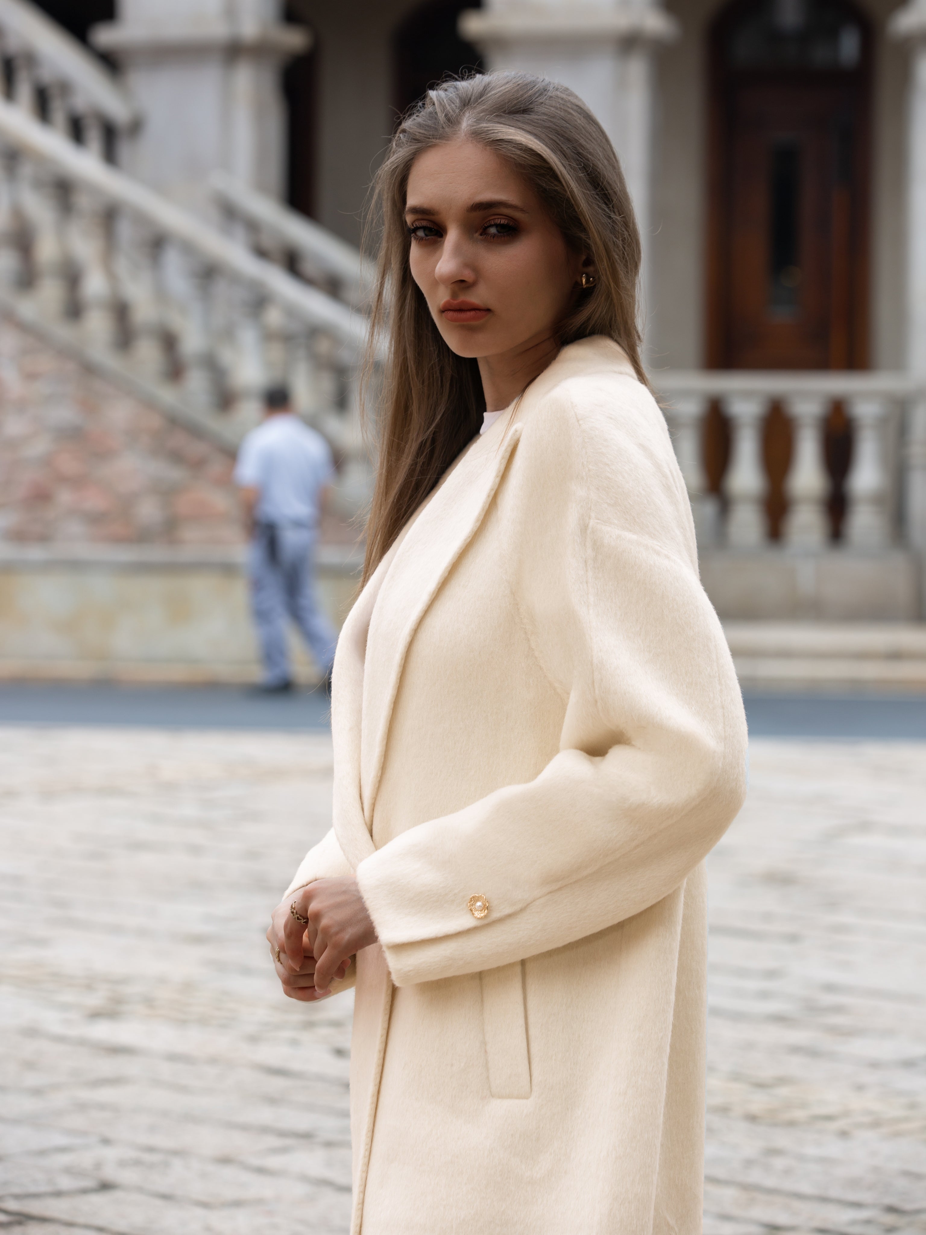 Wool coat with Lotus Bloom Clasp