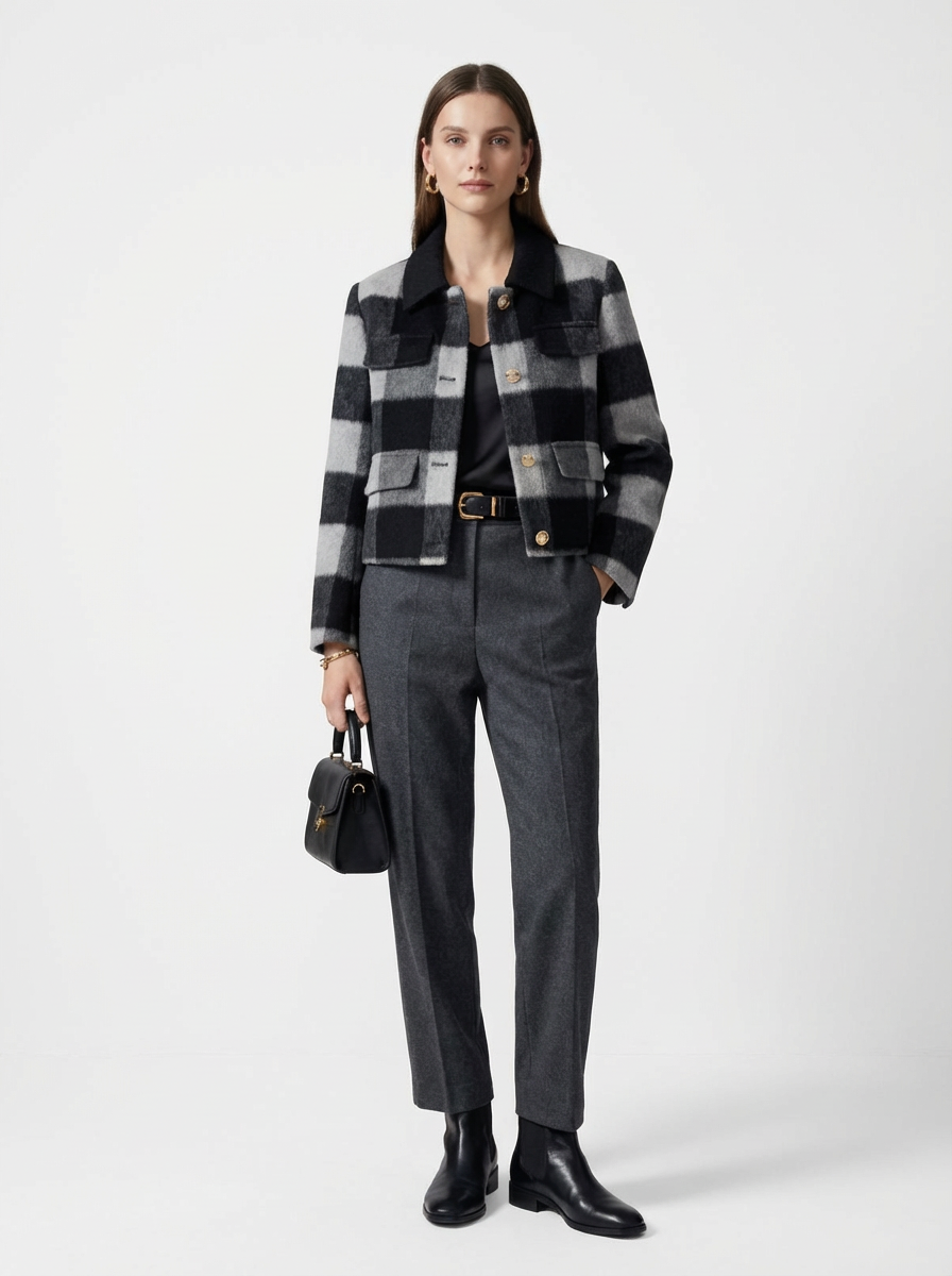 Women's Hand-Finished Wool Coats With 372 Zebra Gray