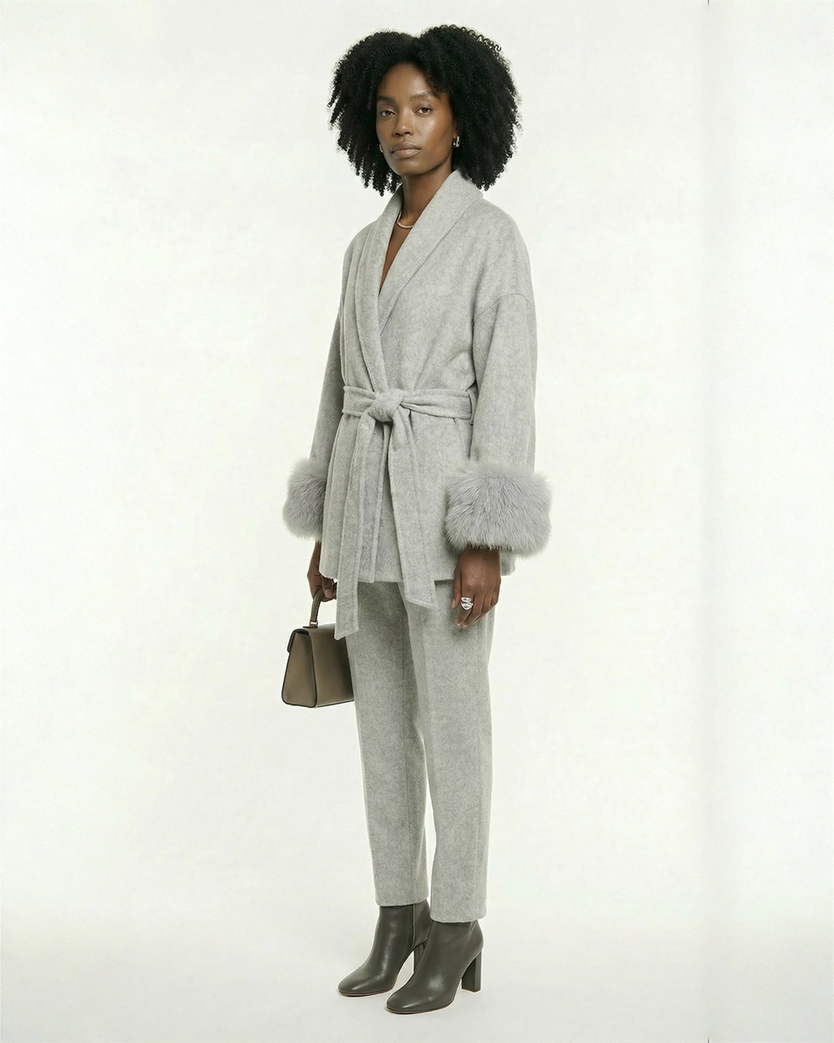Women's Hand-Finished Wool Coats With 536 Speckled Gray