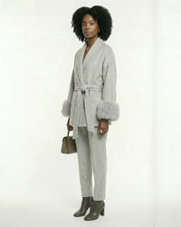 Women's Belted Wool Coats With 536 Speckled Gray
