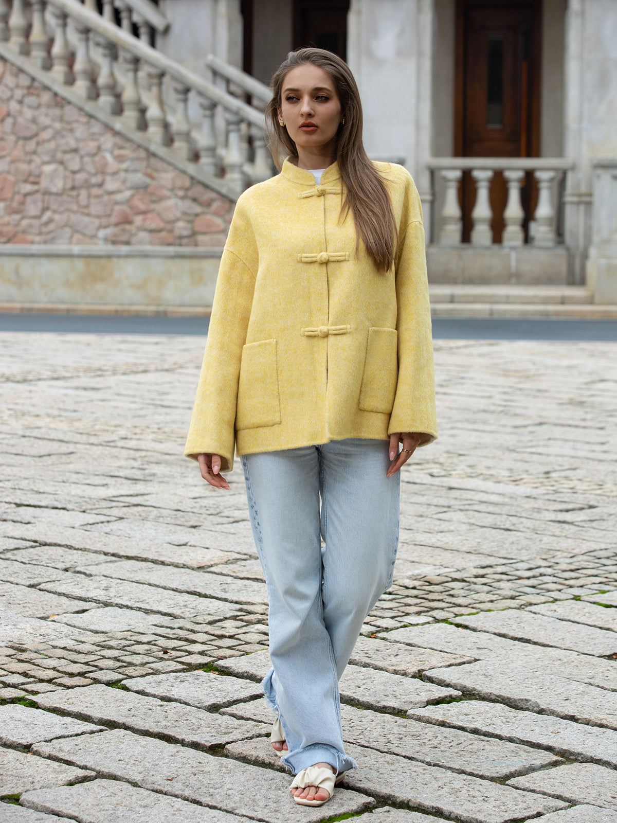 Wool coat women with Frog Buttons