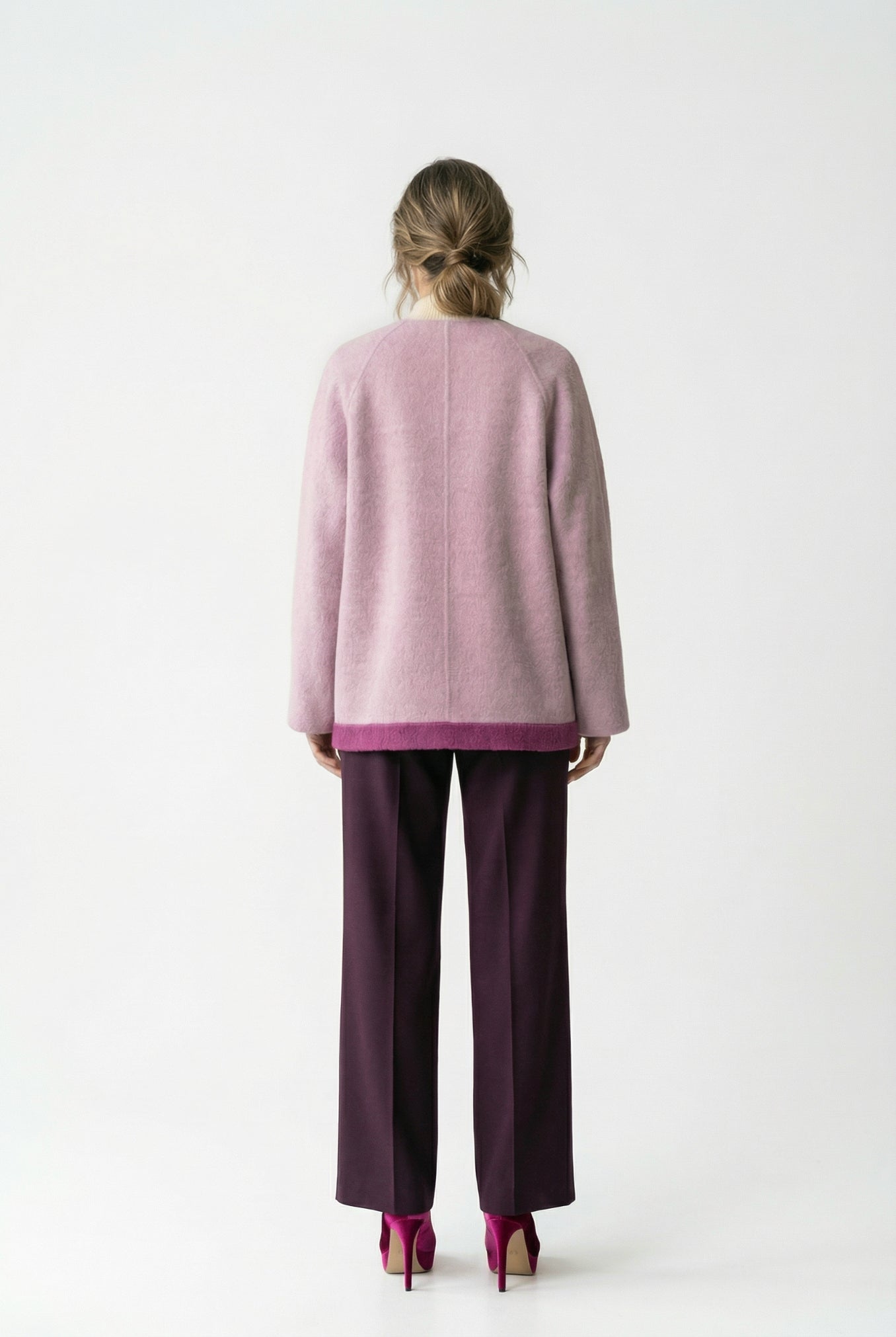 Women's Short Wool Coats With 153 Velvet Peony Purple