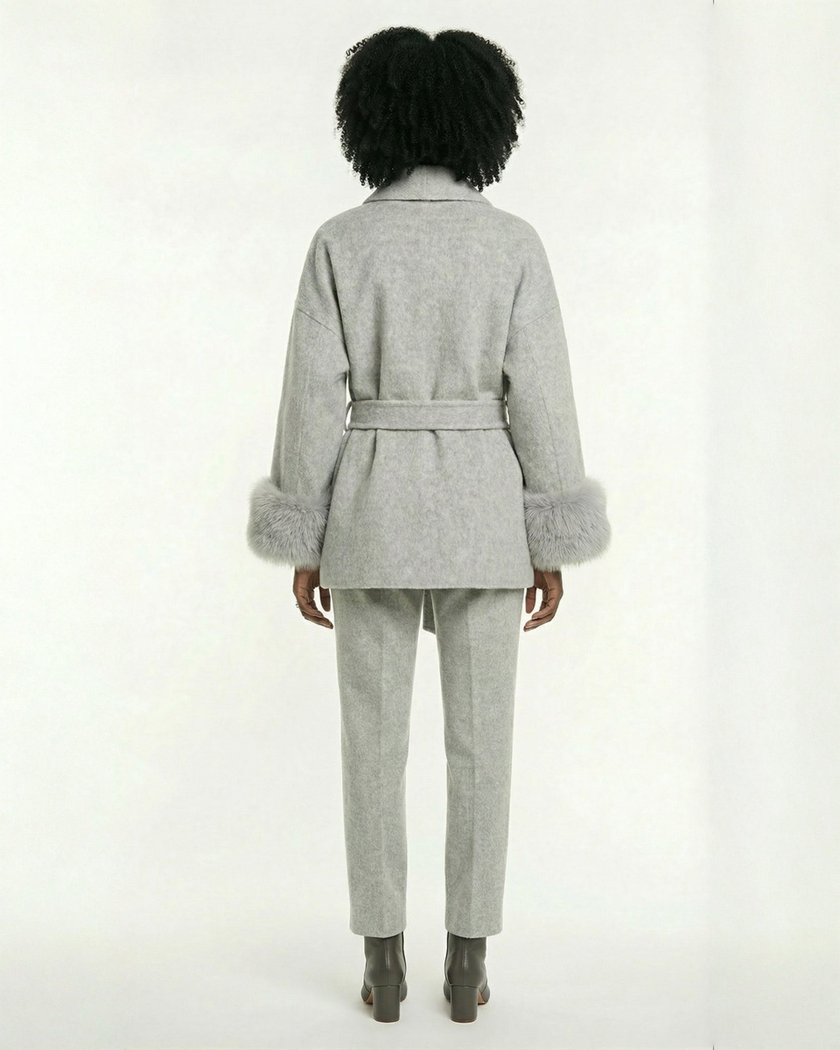 Women's Belted Wool Coats With 536 Speckled Gray