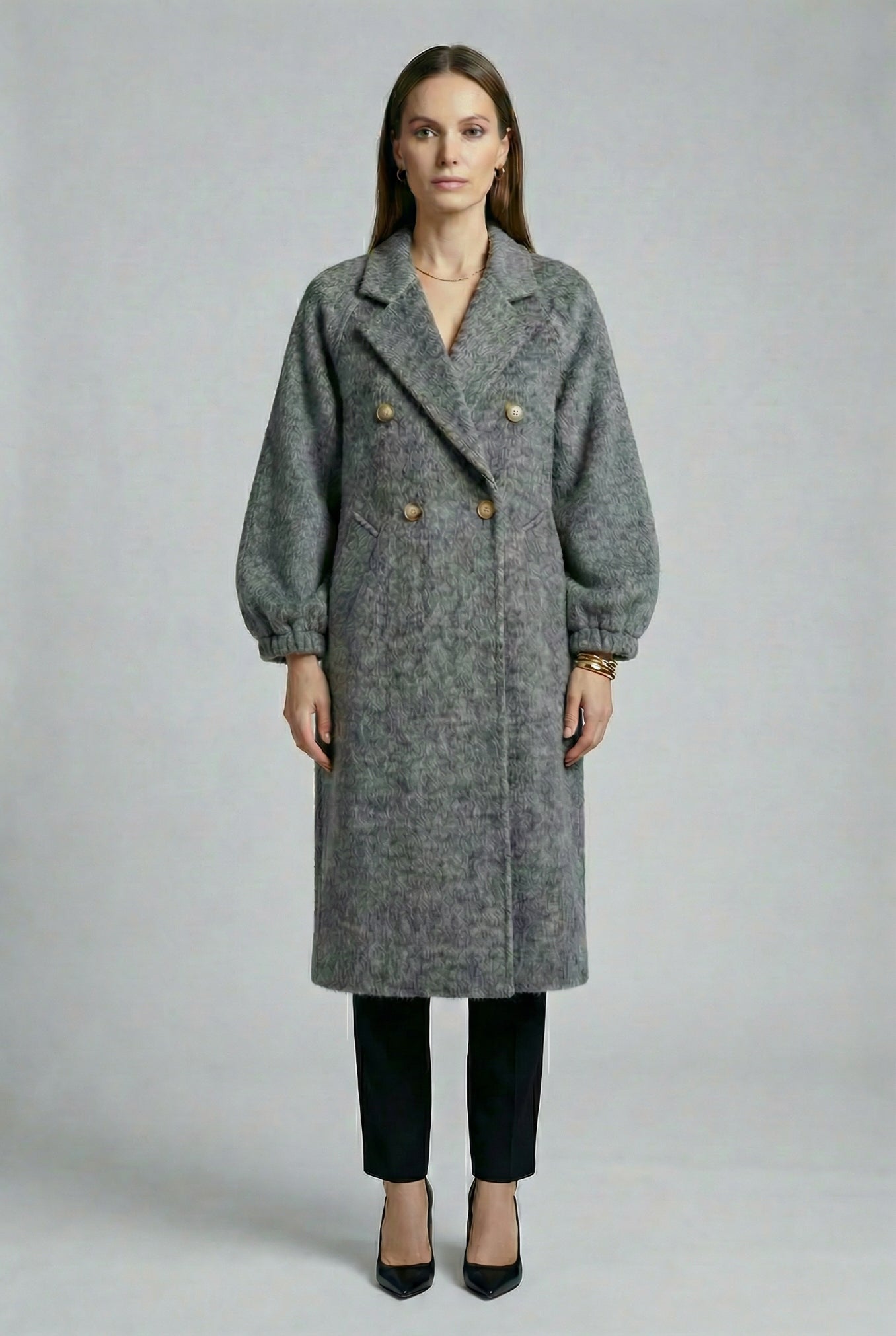 Women's Long Wool Coats With 362 Snowflake Gray