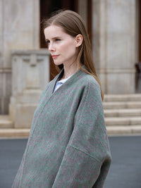 Wool coat with Oriental Panda Embroidery