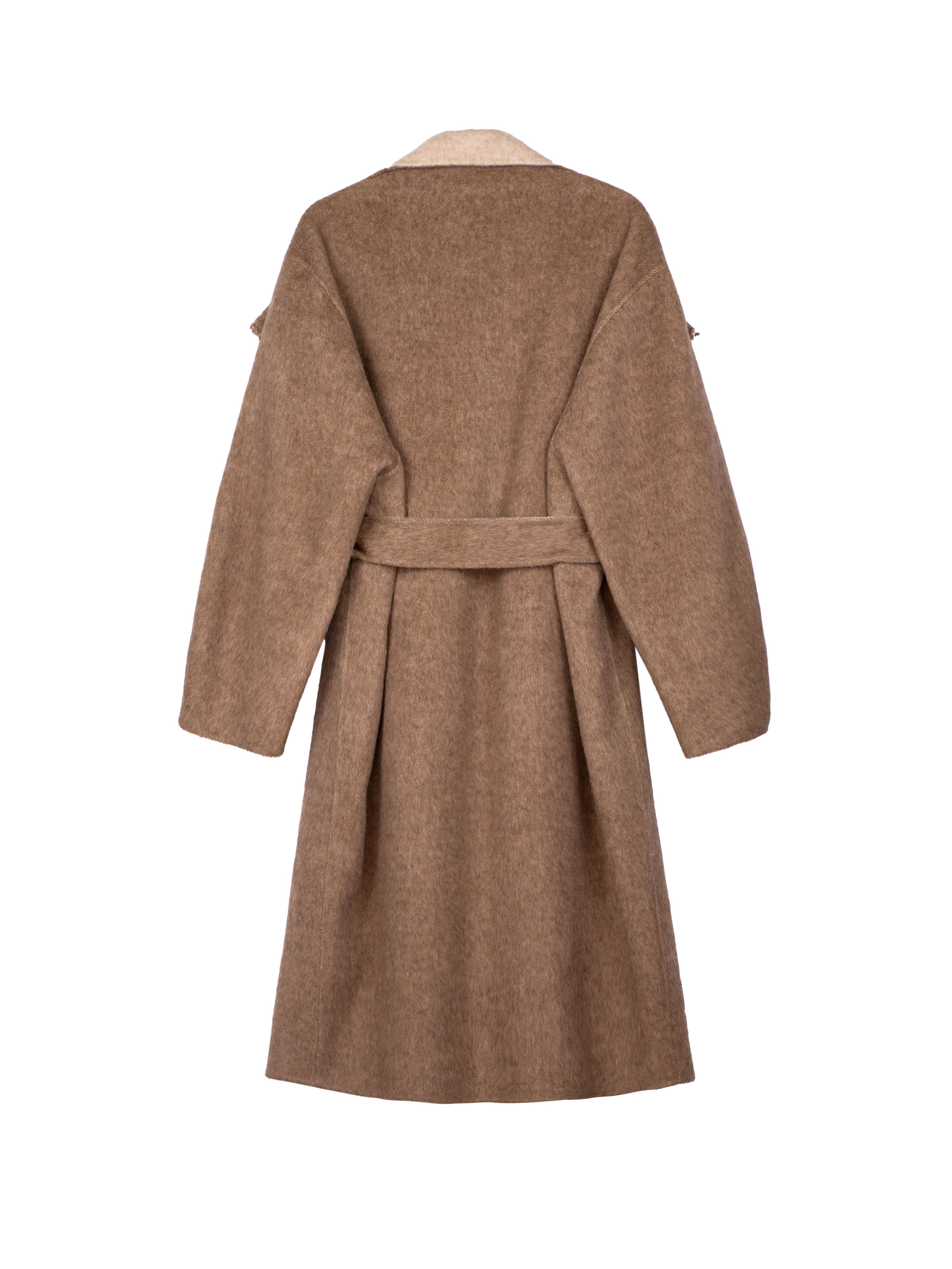 Women's Belted Wool Coats With 540200 Stone Camel Brown