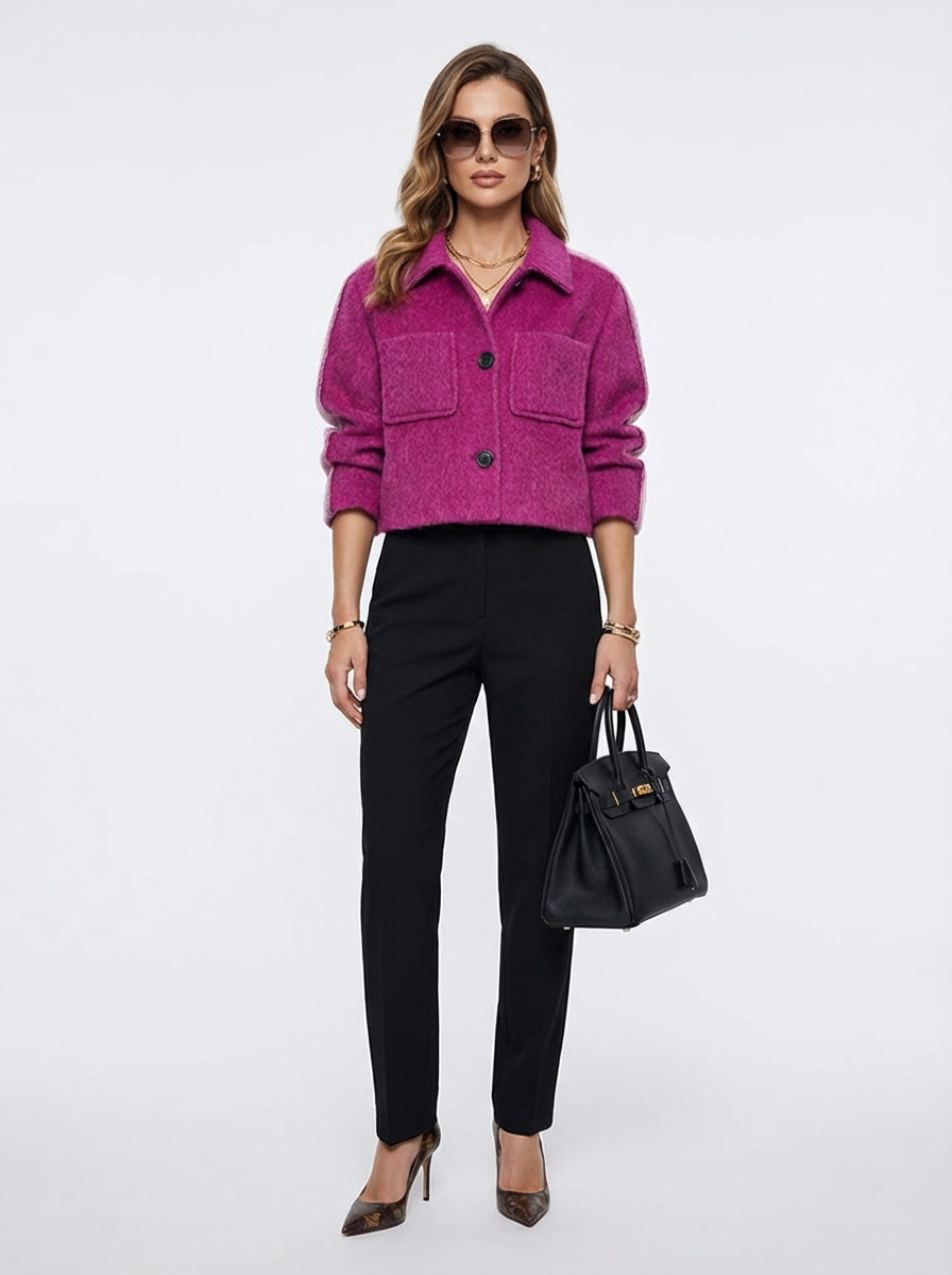 Women's Short Wool Coats With 389 Velvet Peony