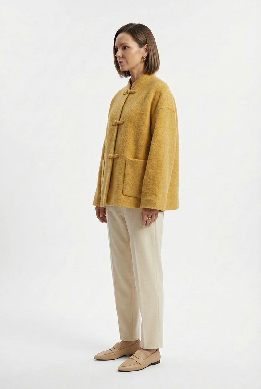 Women's Short Wool Coats With 332 Banana Yellow
