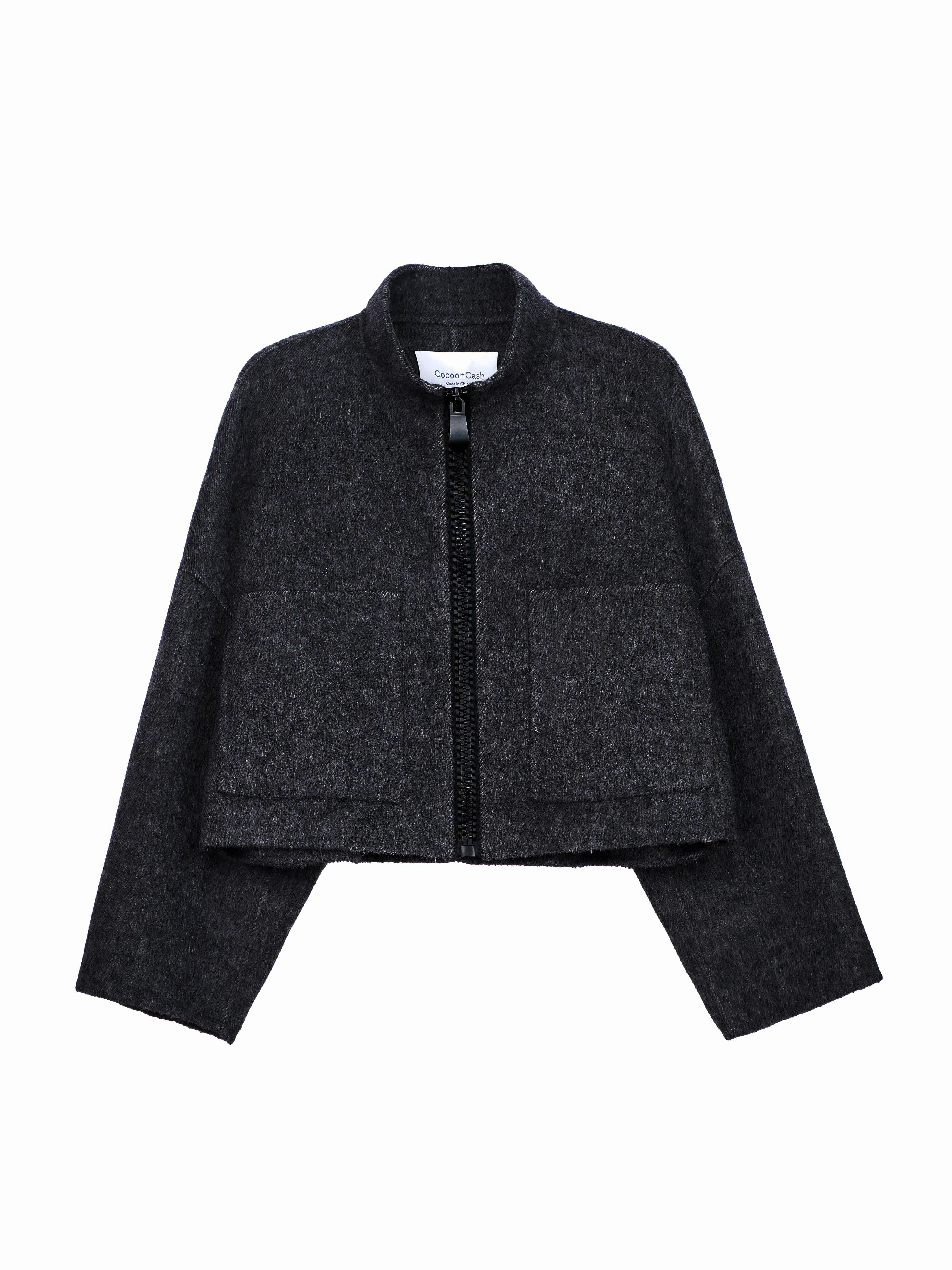 Women's Short Wool Coats With 752 Carbon Ink Gray