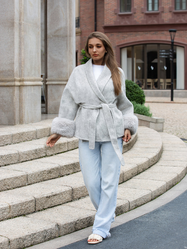 Wool coat with Minimalist Cropped Robe-Style