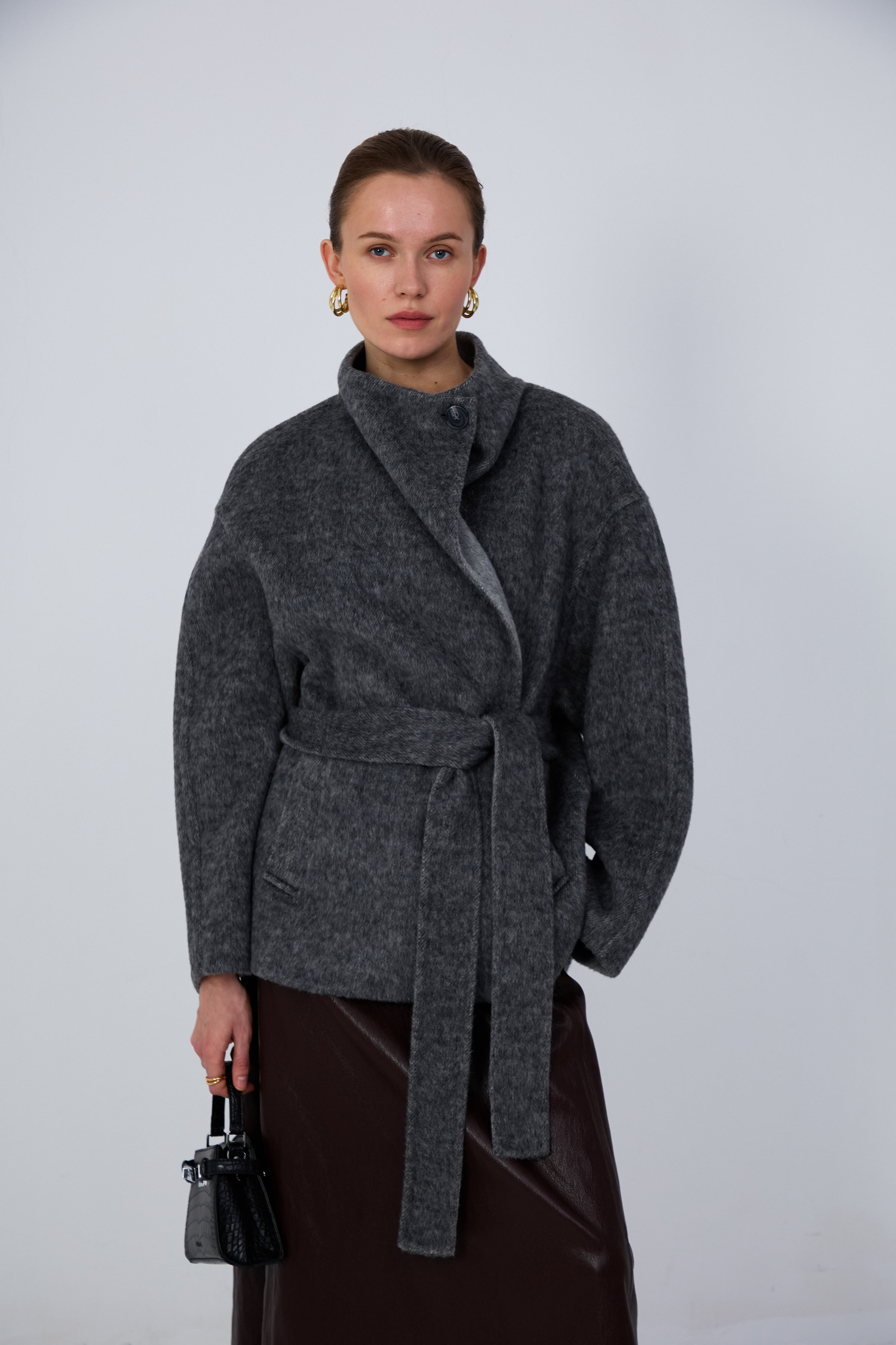 Artisan hand-finished short wool coat