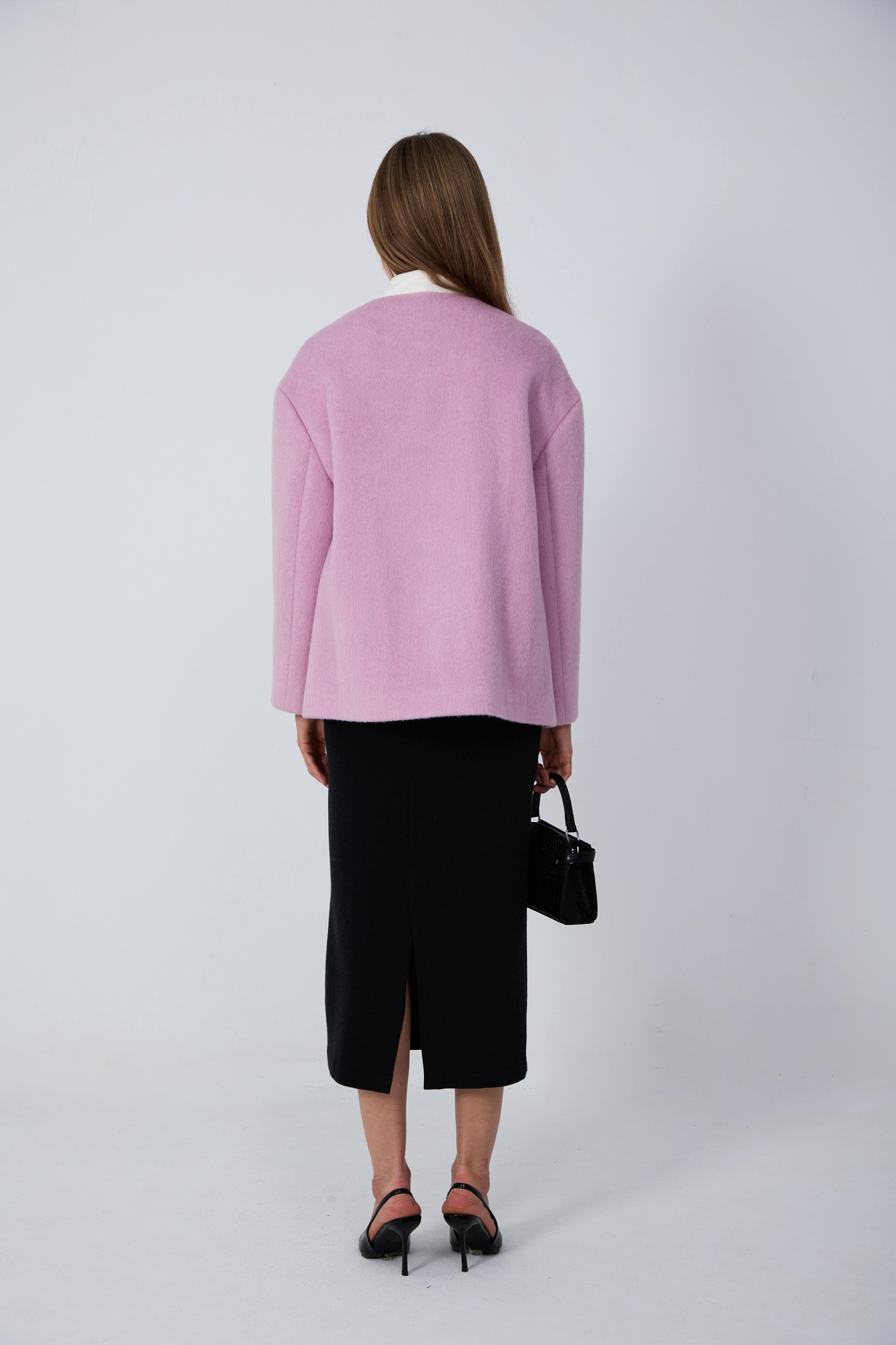 Women's Hand-Finished Wool Coats With 199 Light Lavender Pink