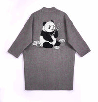 Wool coat with Oriental Panda Embroidery