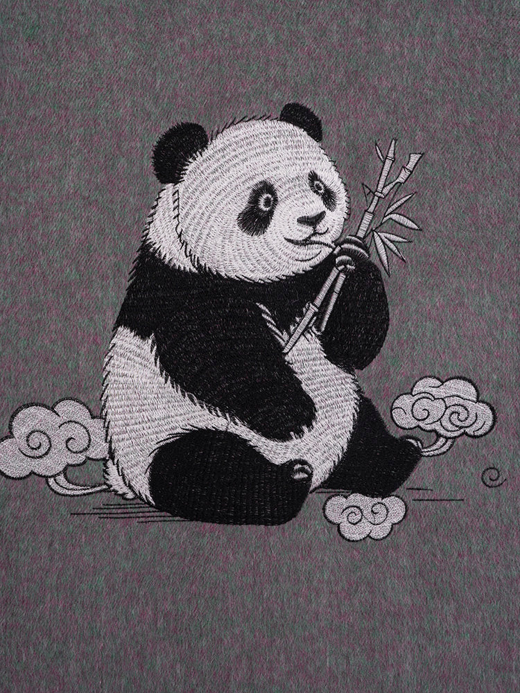 Wool coat with Oriental Panda Embroidery