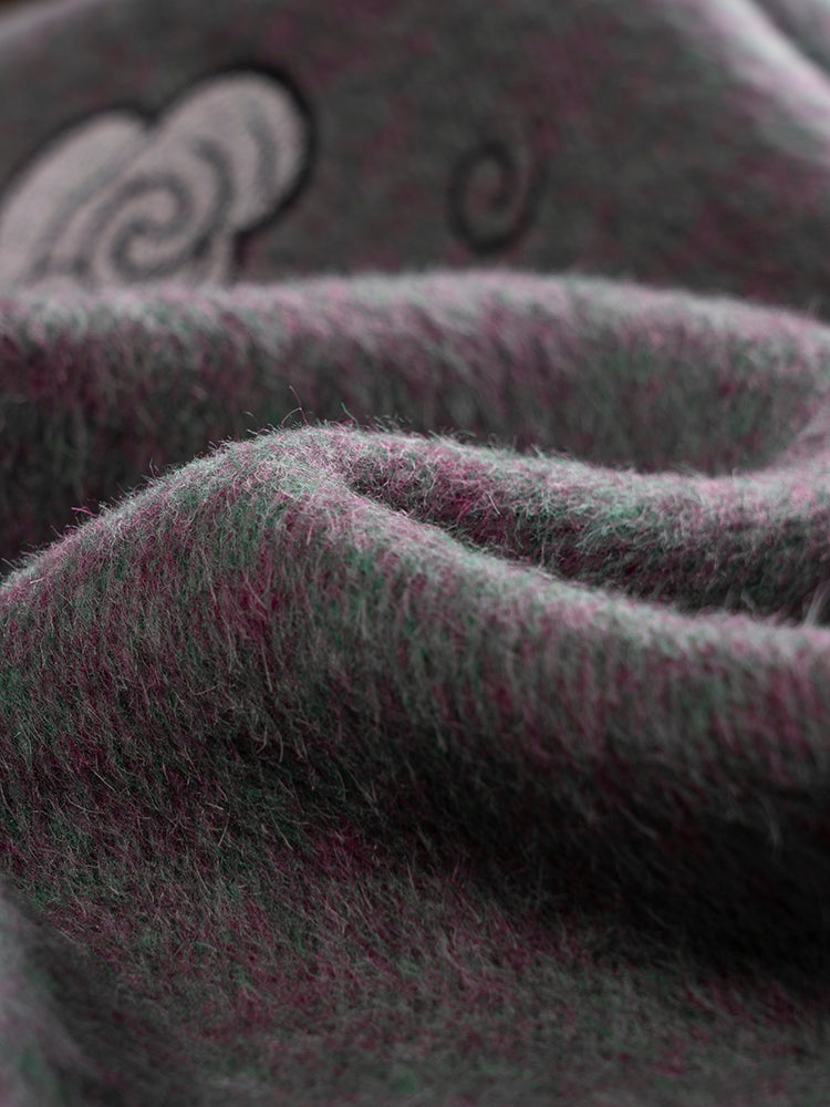 Wool coat with Oriental Panda Embroidery