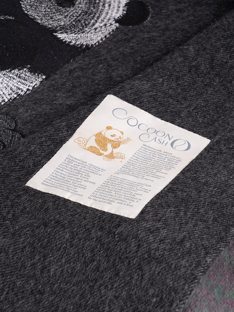 Wool coat with Oriental Panda Embroidery