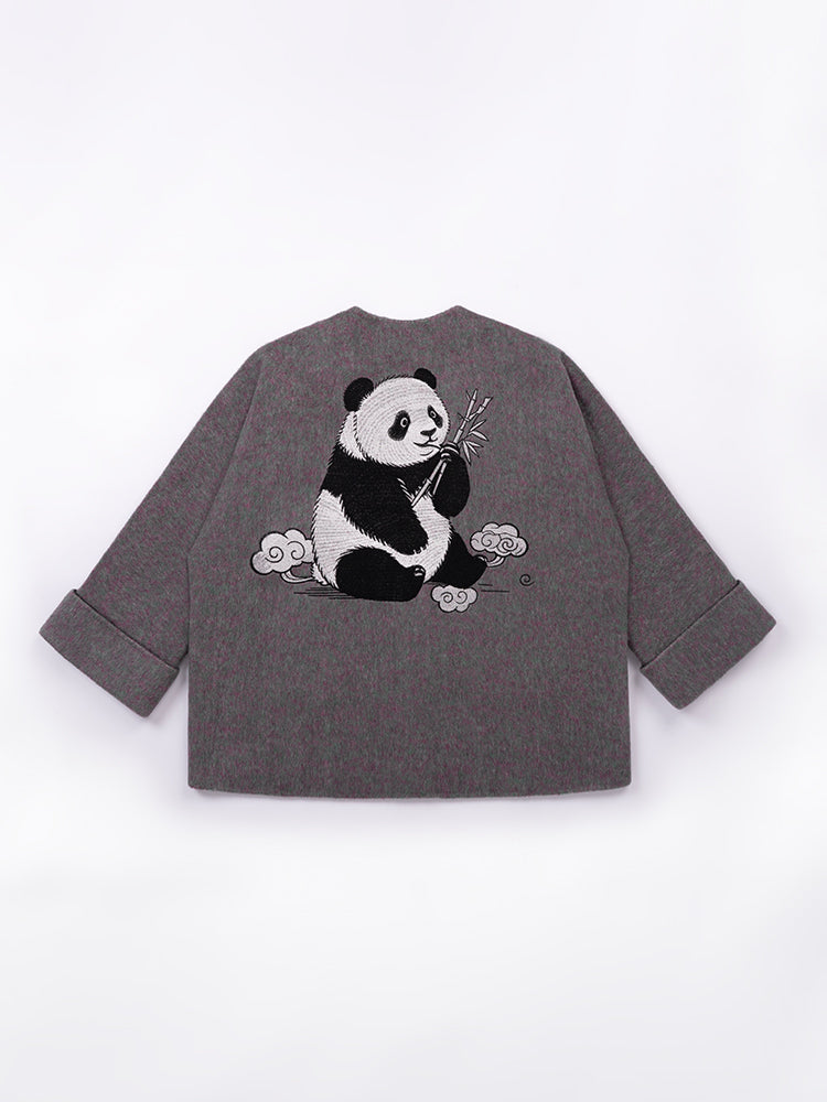 Wool coat with Exquisite Panda Embroidery
