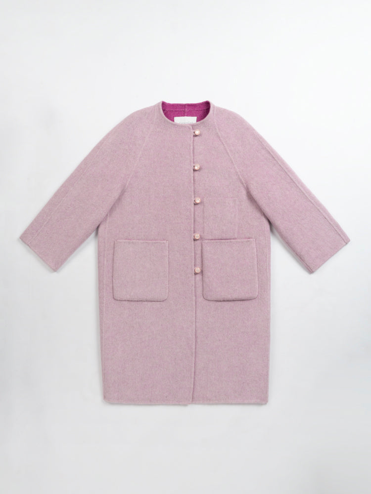Wool coat with Round Neck & Pearl Buttons