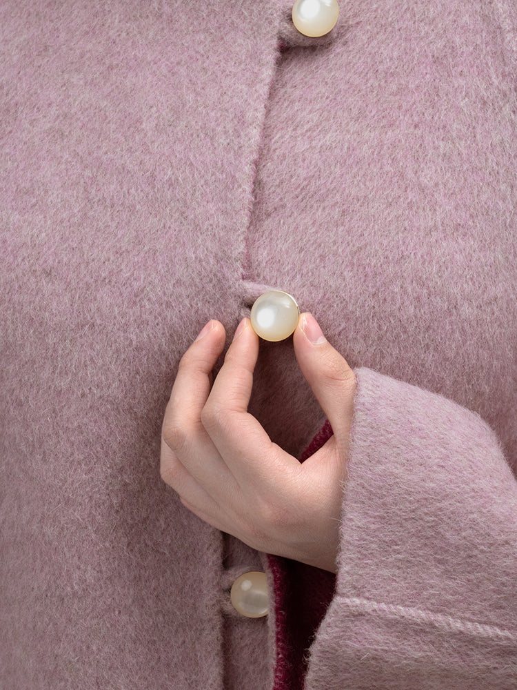 Wool coat with Round Neck & Pearl Buttons