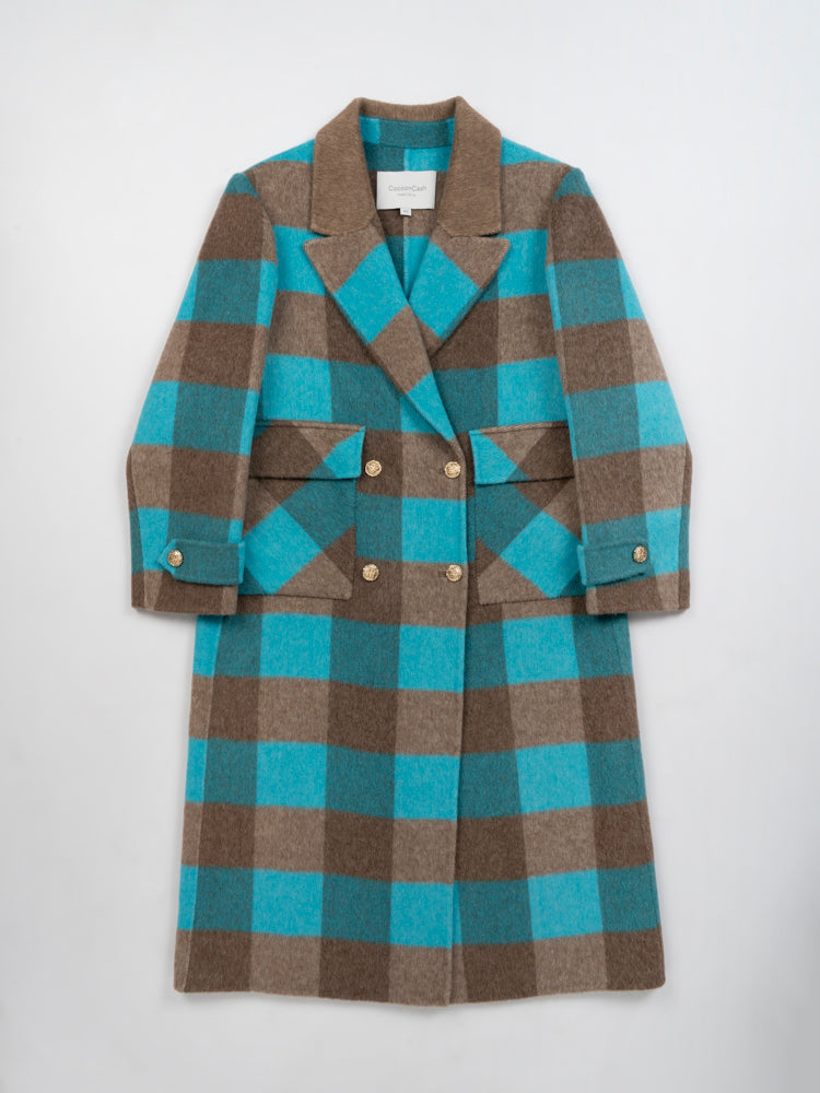Wool  coat with Blue-White Check Pattern