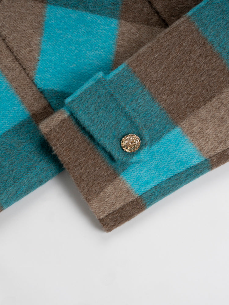 Wool  coat with Blue-White Check Pattern