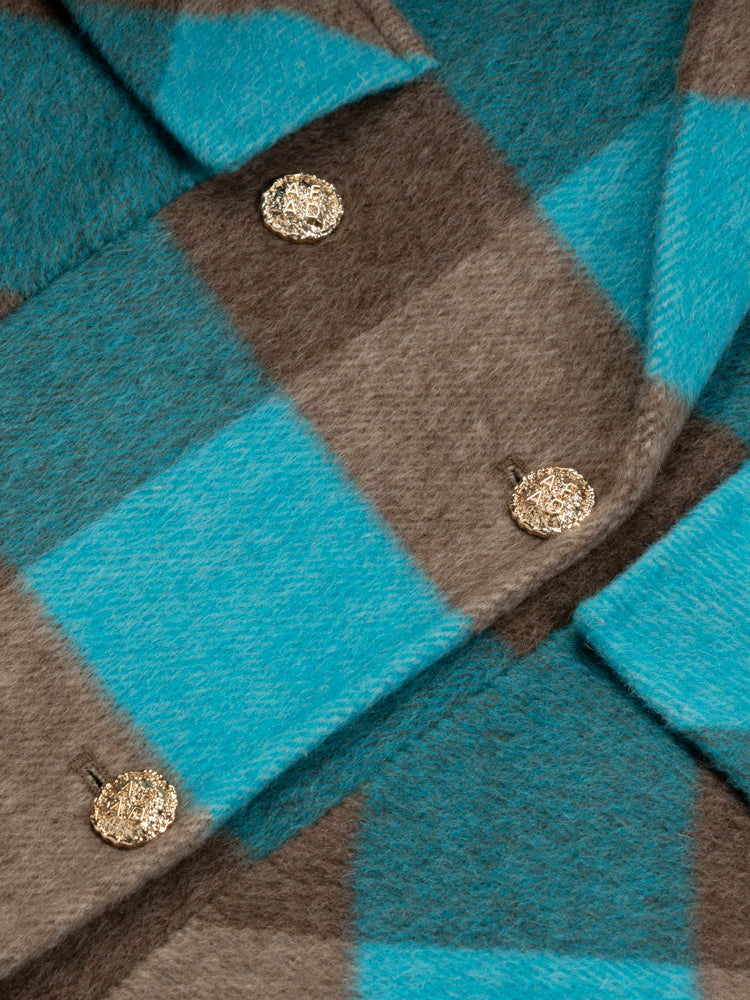 Wool  coat with Blue-White Check Pattern