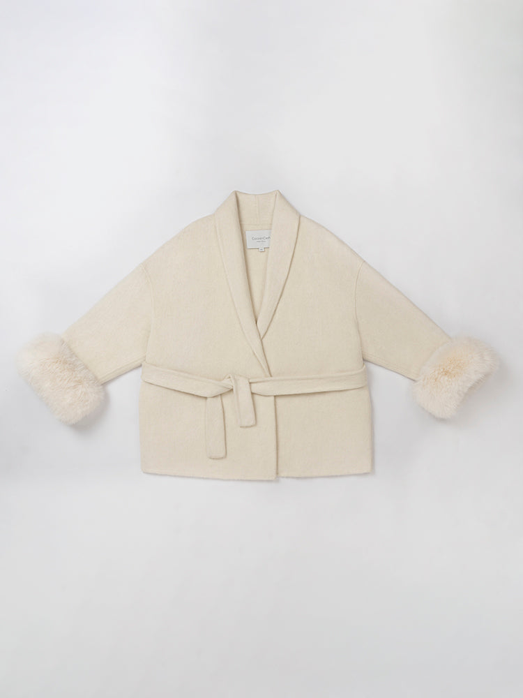 Wool coat with Minimalist Cropped Robe-Style