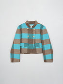 Wool coat women with Blue-White Check Pattern