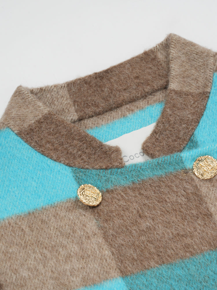 Wool coat women with Blue-White Check Pattern