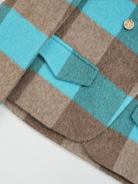 Wool coat women with Blue-White Check Pattern