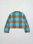 Wool coat women with Blue-White Check Pattern
