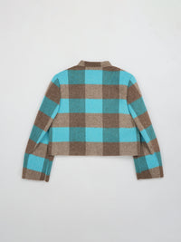 Wool coat women with Blue-White Check Pattern