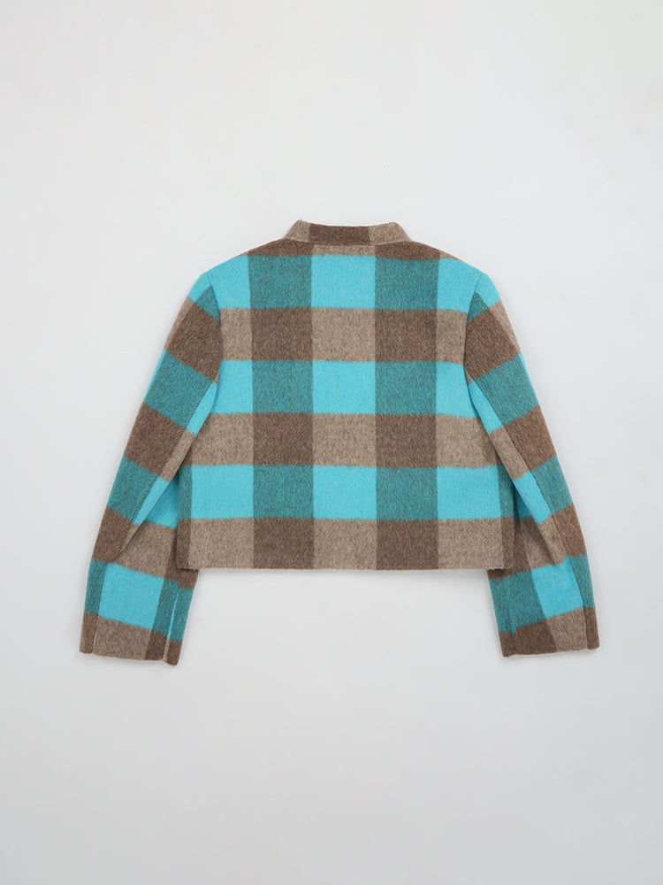Wool coat women with Blue-White Check Pattern