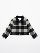 Wool coat wish women cropped zebra two-tone plaid